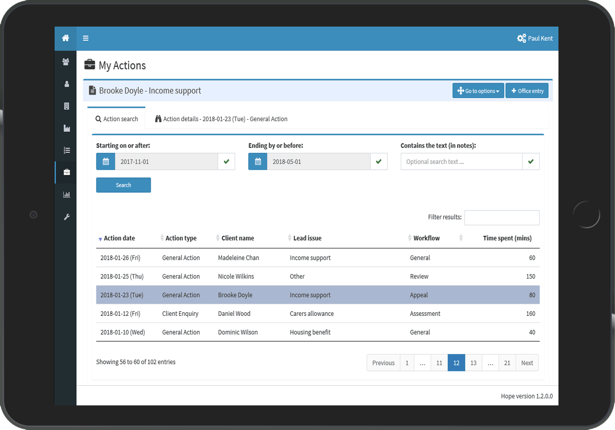 Advisors case actions - case managment software - Omtio