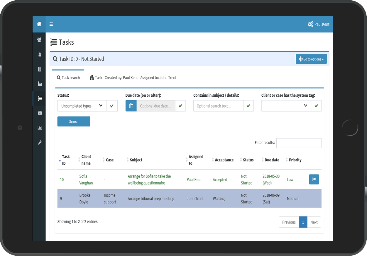 Tasks - Case management software - Hope