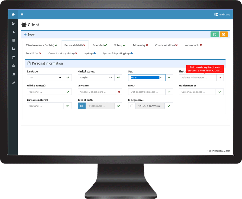 Client details - Case management software - Hope