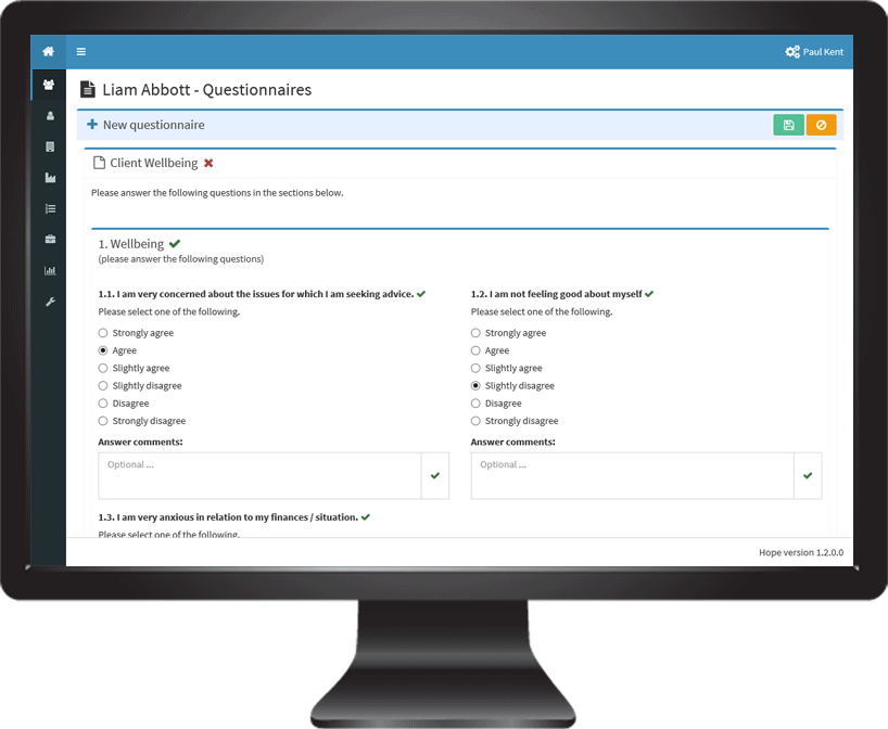 Soft outcome questionnaire - Case management software - Hope